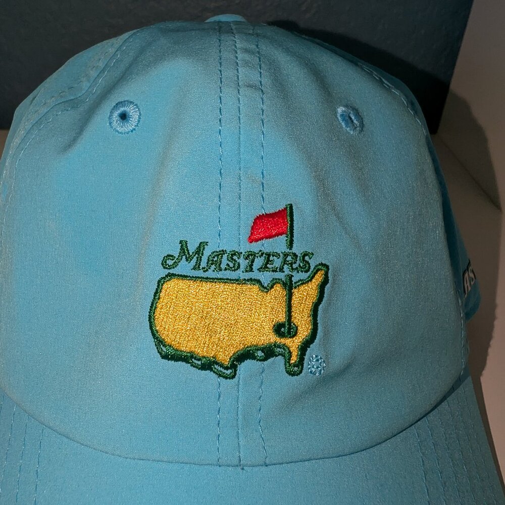 American Needle Light Blue Masters Embroidered Golf Hat with Yellow & Red Logo